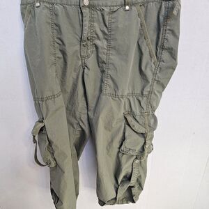 Vintage Faded Glory Olive Green Cargo Capri Pant Sz 16 Pockets Y2K Retro T0395